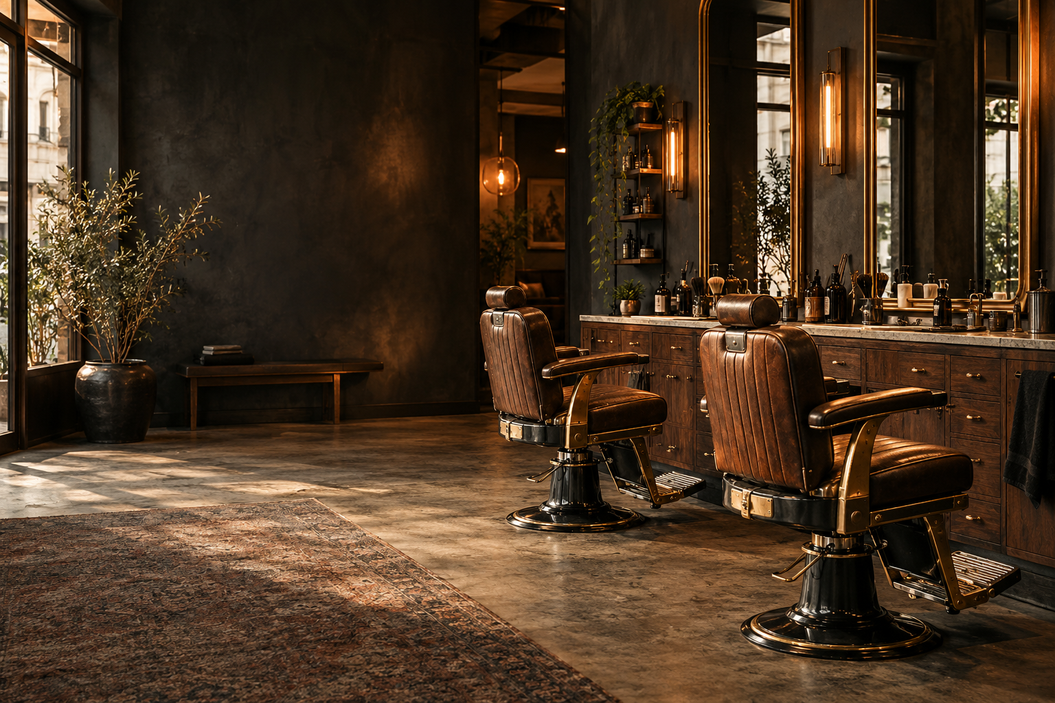 Deri koltuklu barber salonu — temsili demo görseli